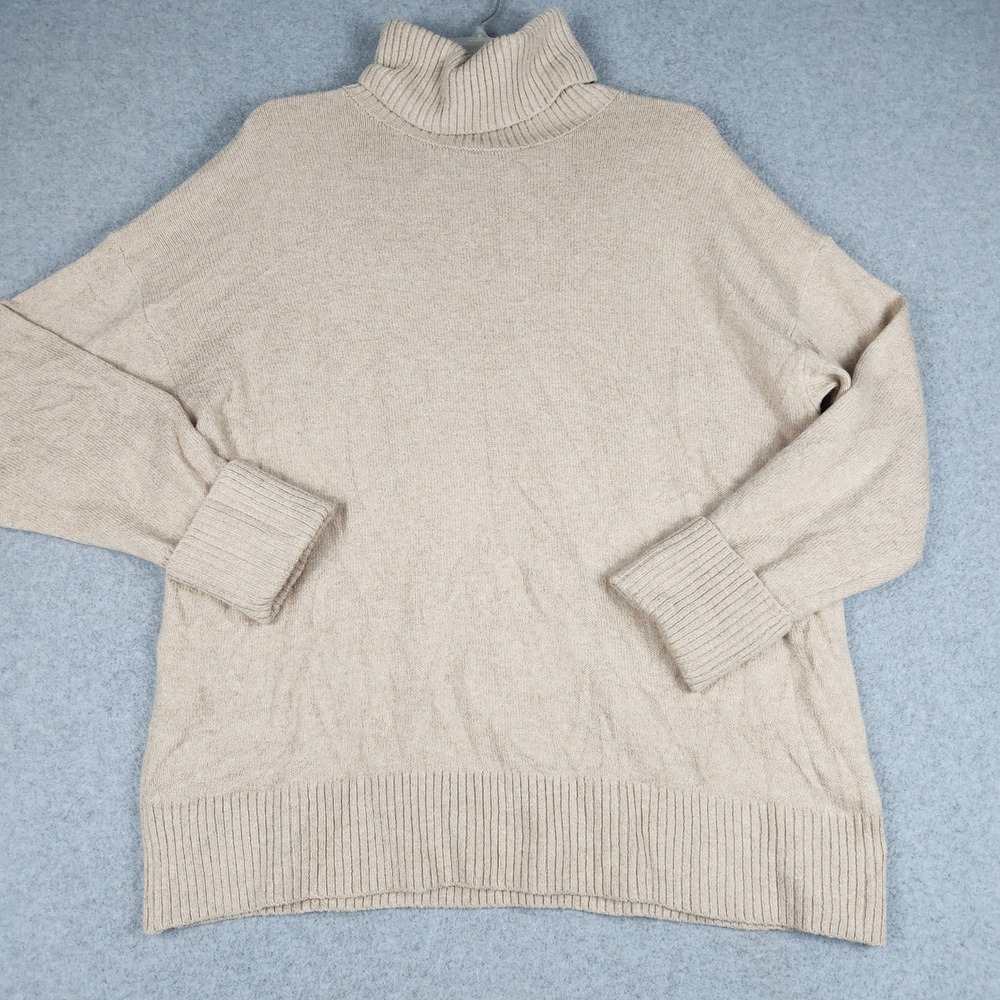 Old Navy Sweater Women XL Beige SoSoft Ribbed Knit Turtleneck Oversized Pullover